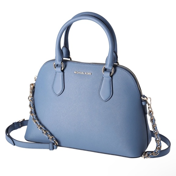 Michael Kors Veronica Medium Dome Satchel Crossbody Denim Blue Saffiano Leather - Picture 8 of 11